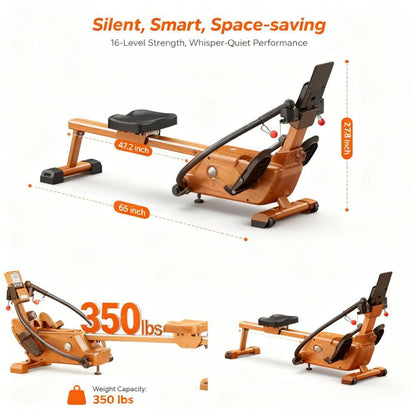 Versatile Wooden Rowing Machine with Smart Features and Space-Saving Design