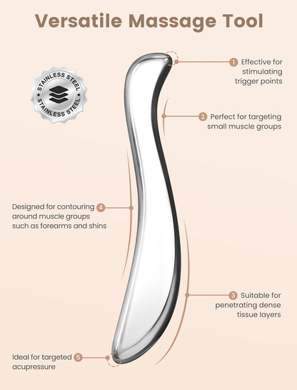 Stainless Steel Gua Sha Body Tool, Metal Muscle Scraper Tool for Physical Therapy, Fascia Massage Tools for Pain Relief Deep Tissue, IASTM for Self Care Routine