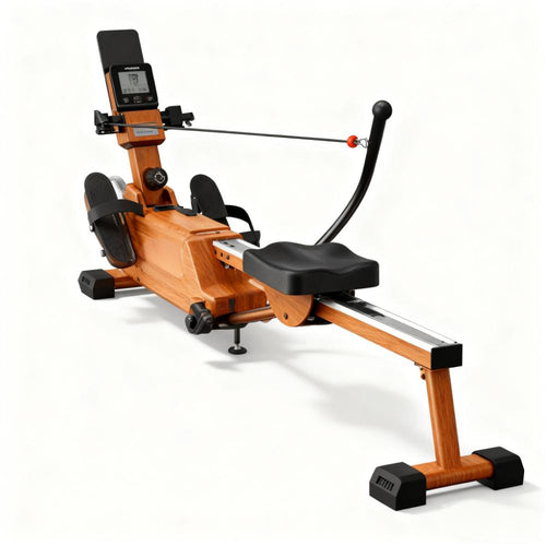 Versatile Wooden Rowing Machine with Smart Features and Space-Saving Design