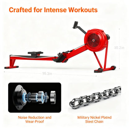 Air Resistance Rowing Machine with Long Rail and Smart Feature
