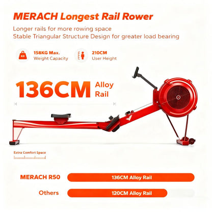 Air Resistance Rowing Machine with Long Rail and Smart Feature