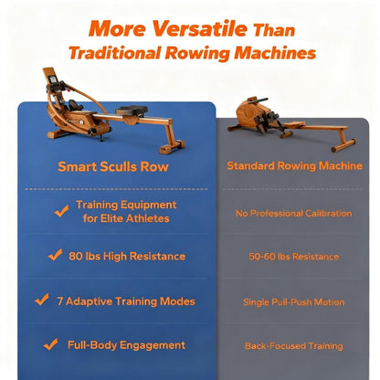 Versatile Wooden Rowing Machine with Smart Features and Space-Saving Design