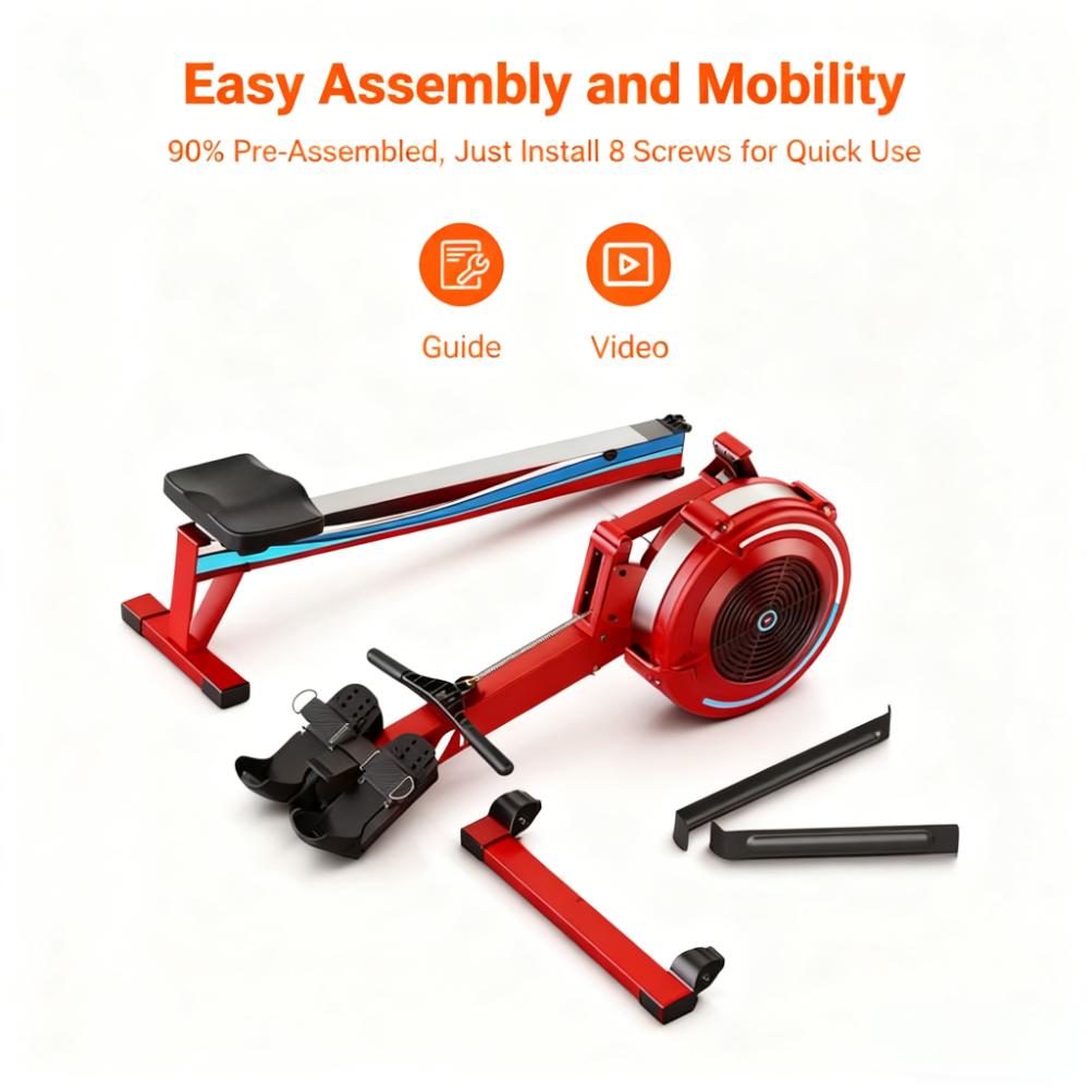 Air Resistance Rowing Machine with Long Rail and Smart Feature